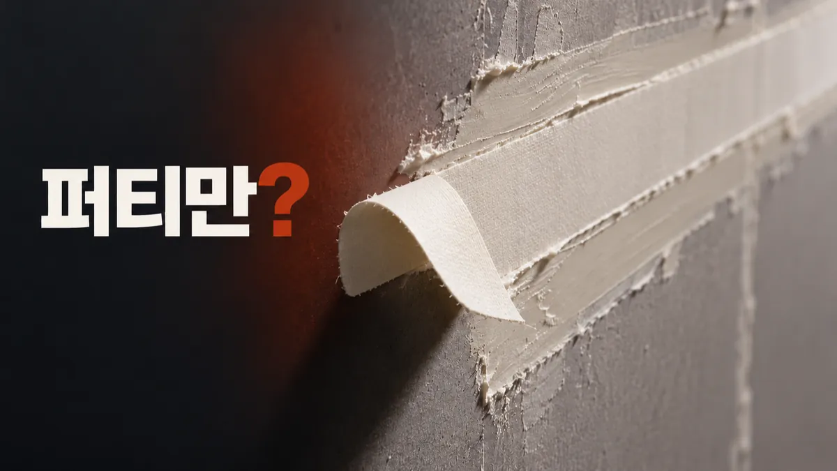 퍼티만? 문구와 석고보드 이음매의 종이 테이프를 확대한 AI 생성 이미지